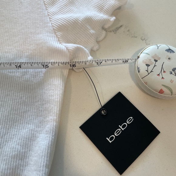 Bebe NWT Y2K White Logo Pink Stone Ribbed Scoop Neck Crop Top, Size S - Picture 12 of 13